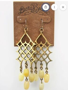 2 Lucky  Brand Yellow Bead Chandelier and Chain Drop Earrings 2 pair